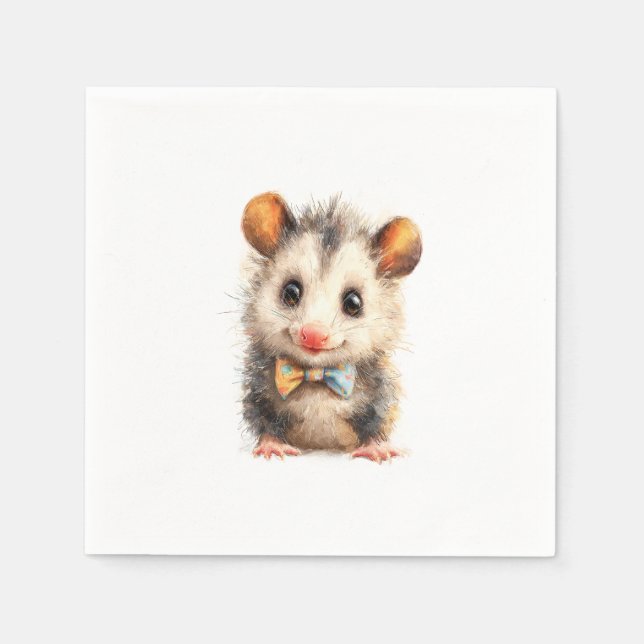 Opossum Birthday Napkin • Cute Woodland Party Serv Pappersservett (Framsidan)