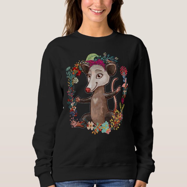 Opossum Bow Tie Leopard Flowers Family Lycklig Mot T Shirt (Framsida)