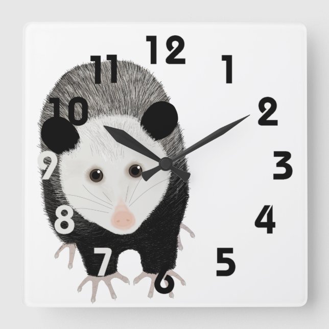 Opossum Clock Fyrkantig Klocka (Framsida)