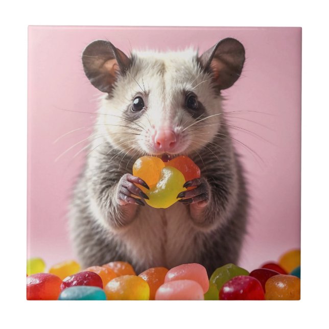 Opossum Eating Gummy Sweeties Kakelplatta (Framsidan)