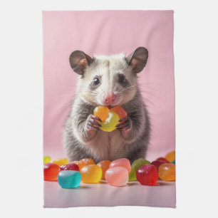 Opossum Eating Gummy Sweeties Kökshandduk
