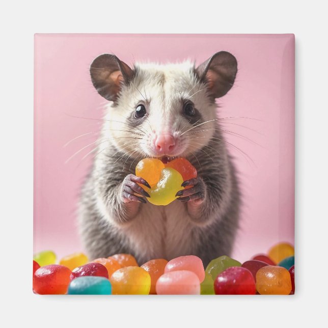 Opossum Eating Gummy Sweeties Magnet (Framsidan)