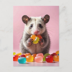 Opossum Eating Gummy Sweeties Vykort