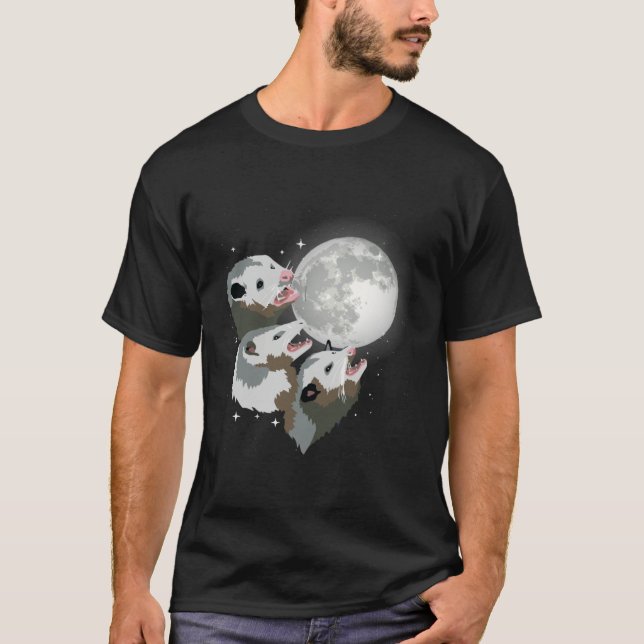 Opossum Howl On Moon Street Cat Trash Animal Oposs T Shirt (Framsida)