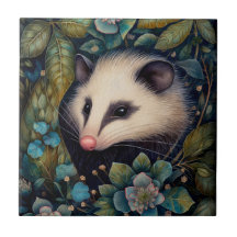 Opossum i Brambles Ceramic Tile
