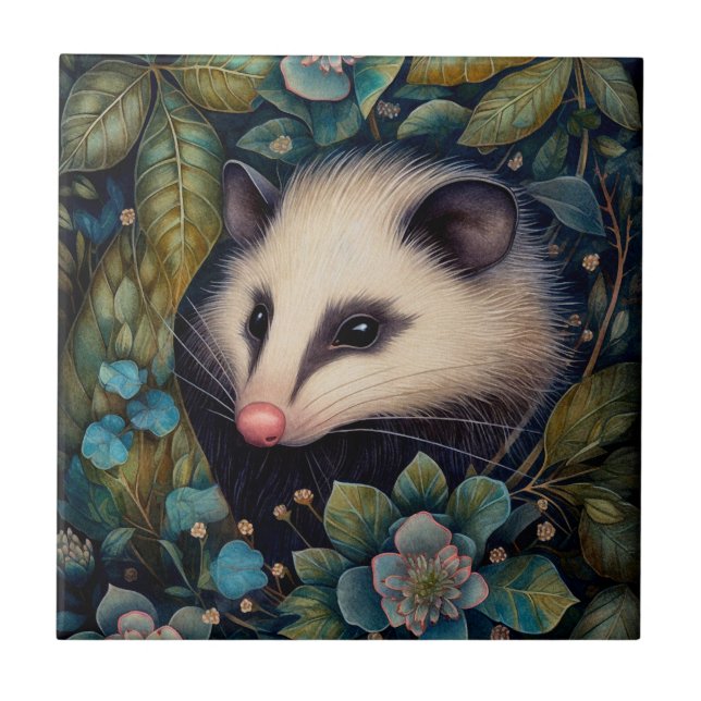 Opossum i Brambles Ceramic Tile Kakelplatta (Framsidan)