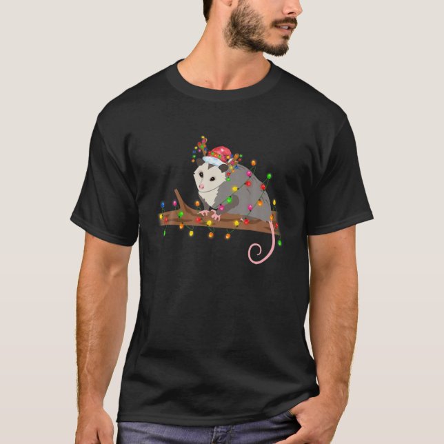 Opossum jul Ljus Funny Santa Hat Merry Chr T Shirt (Framsida)