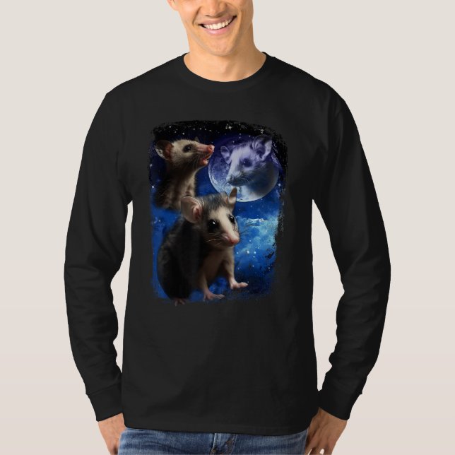 Opossum Moon and Three  pet baby Possums meme Vint T Shirt (Framsida)