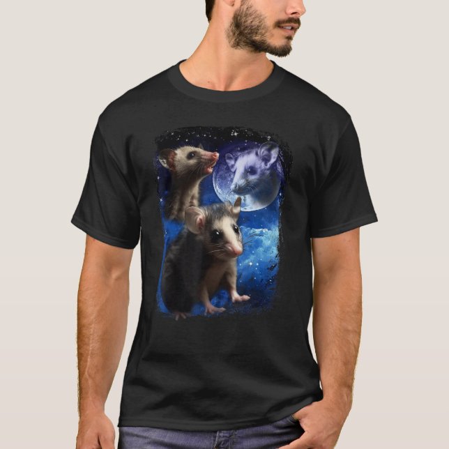 Opossum Moon and Three  pet baby Possums meme Vint T Shirt (Framsida)