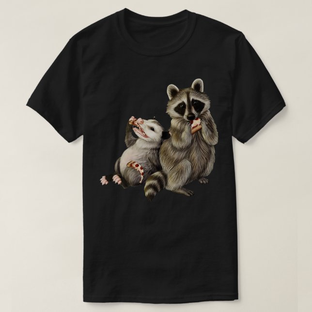 Opossum och Raccoon äter pizza T Shirt (Design framsida)
