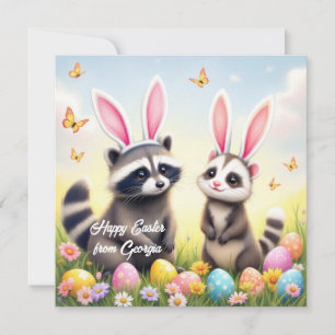 Opossum och Raccoon med Bunny Öron Julkort