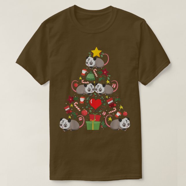 Opossum Possum jul Ornament Träd Funny T Shirt (Design framsida)