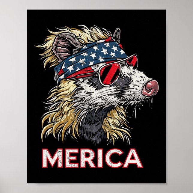 Opossum Possum - Patriotic USA 4 juli Amerika Poster (Framsidan)