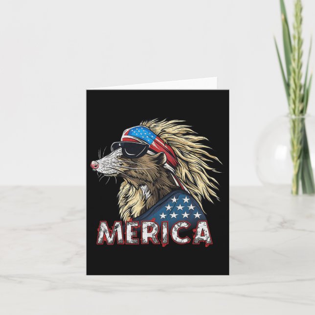 Opossum Possum - Patriotisk Usa 4:e Juli Amerika Kort (Framsida)