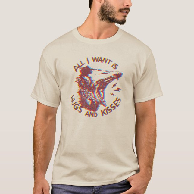 Opossum Possum Wishing for Kärlek Funny Animal Mem T Shirt (Framsida)