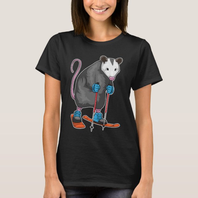 Opossum Skier Ski Winter sport T Shirt (Framsida)