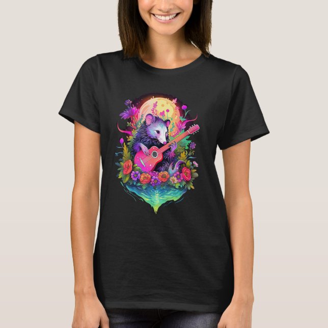 opossum spelar gitarr rolig pungdjursälskare cotta t shirt (Framsida)