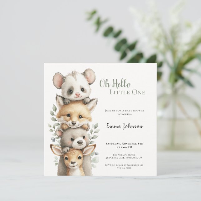 Opossum Woodland Baby Shower Invitation (Stående Fram)