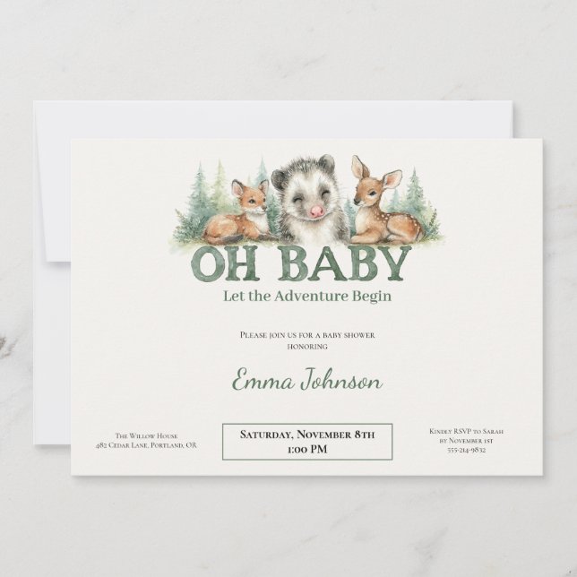 Opossum Woodland Baby Shower Invitation Julkort (Framsida)