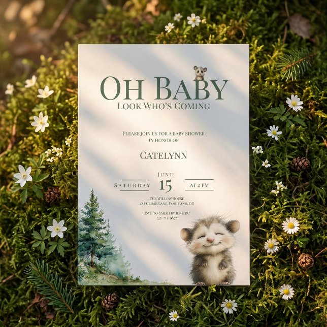Opossum Woodland Baby Shower Invitation Spara Datumet (Opossum Baby Shower Invitation • Oh Baby Forest)