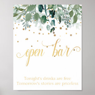Öppen Bar Botanisk Grönska Guld Bröllop Poster
