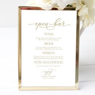 Öppen Bar Elegant Guld Kalligrafi Bröllopsskylt Poster