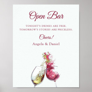 Öppen Bar Elegant Rött och Vitt Vin Dans Bröllop Poster