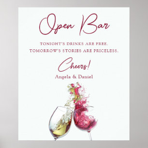 Öppen Bar Elegant Rött och Vitt Vin Dans Bröllop Poster