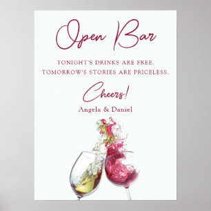 Öppen Bar Elegant Rött och Vitt Vin Dans Bröllop Poster