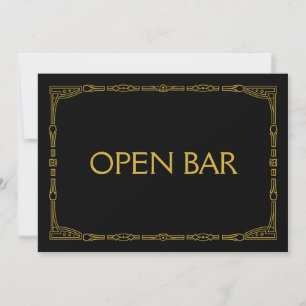 "Öppen Bar" Guld Art Deco Stil Bröllopsskylt