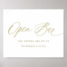 Öppen Bar Guld Bröllopsskylt Elegant Kalligrafi Poster