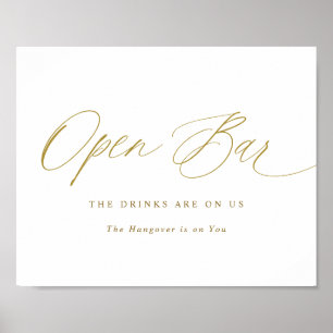 Öppen Bar Guld Bröllopsskylt Elegant Kalligrafi Poster