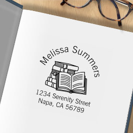 Öppen bok bokhylla adress bokmärke stämpel