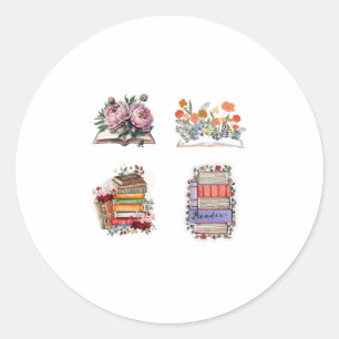 öppen bok med blommor runt klistermärke