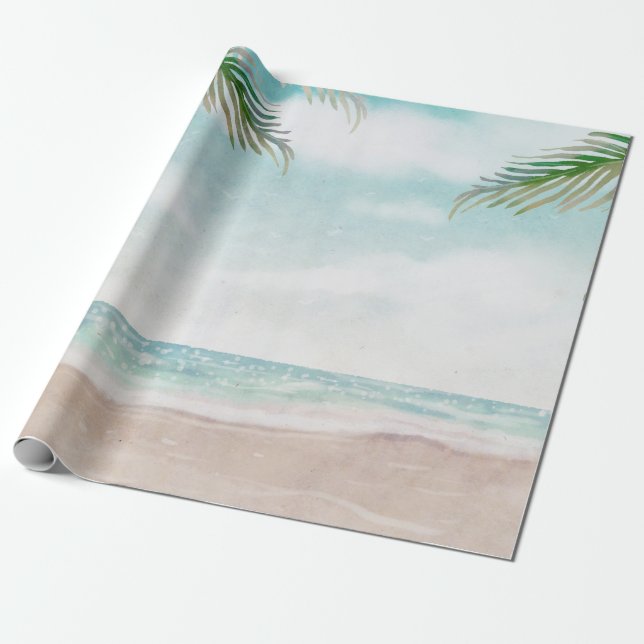 Öppen Brus Målad Strandscen Bröllop Presentpapper (Utrullad)
