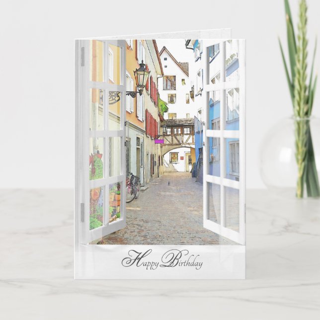 öppen fönstervy av den gamla österrikiska stadsdag kort (Framsida)