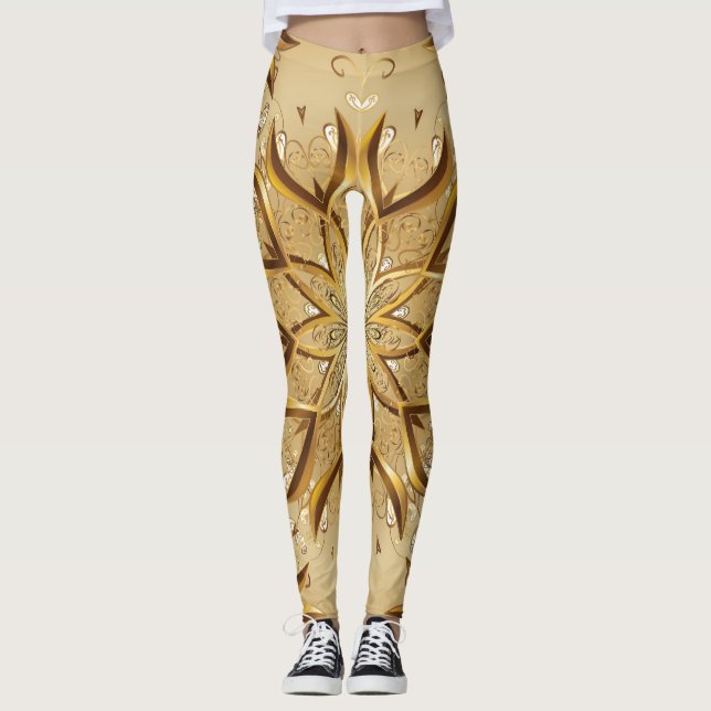 Öppen, gyllene, orientalisk sketch struktur. leggings (Framsida)