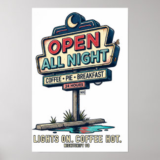 Öppen Hela Natten Retro Diner Skylt NIGHTSHIFT 90