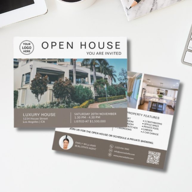 Öppen hus-inbjudan för fastigheter flygblad (Real Estate Open House Invite Flyer)