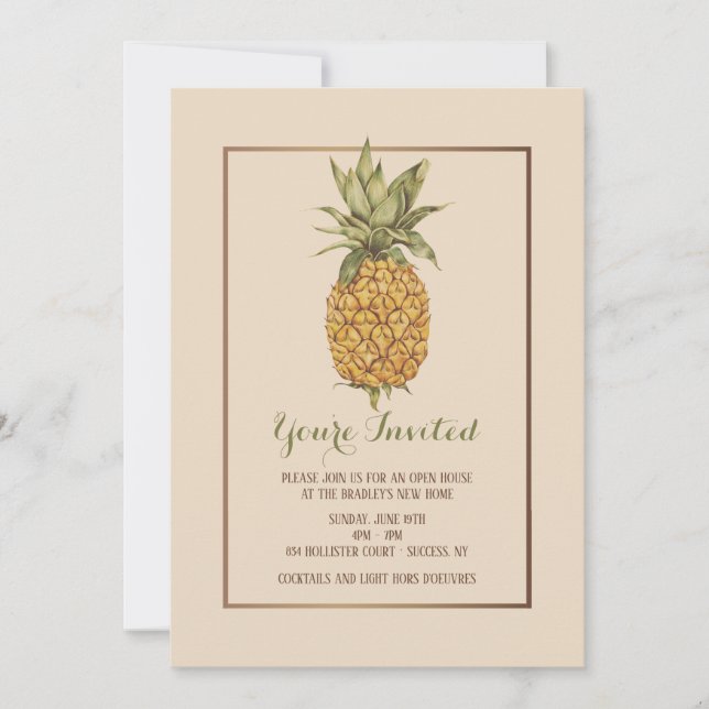 Öppen husinbjudan för guld- ananas inbjudningar (Framsida)