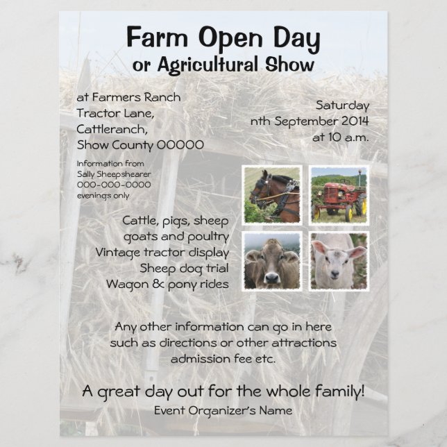 Öppen jordbruksdag eller jordbruksshow reklamblad (Framsidan)