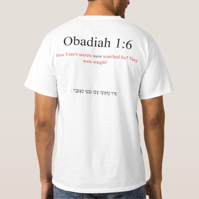 Öppen källkodsöversättning Obadja 1:6 T Shirt (Baksida)