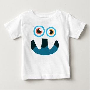 Öppen mun för roligt gulligt ansikte för blått t-shirt