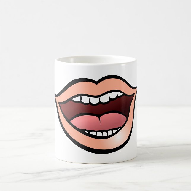 Öppen mun läppar tänder tunga kaffemugg (Skapare uppladdad)