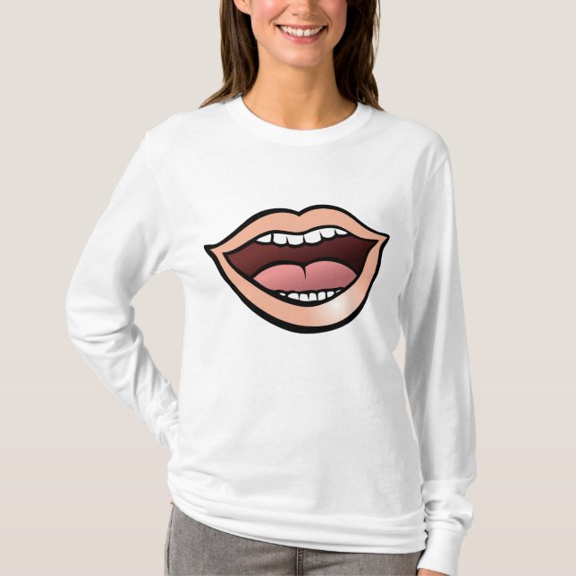 Öppen Mun Läppar Tänder Tunga T Shirt (Framsida)