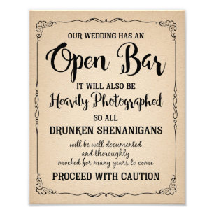 ÖPPEN pub för BRÖLLOP ELLER PARTY SIGN Fototryck