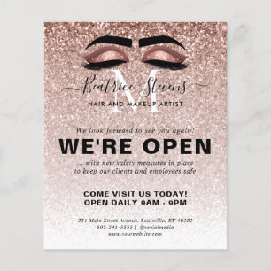 Öppen Rose Gold Glitter Beauty Salon Ögonfransar V Flygblad