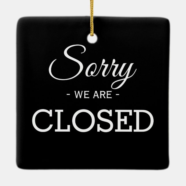 Öppen/stängd, svart, vit, tvåsidig butiksverksamhe julgransprydnad keramik (Baksida)