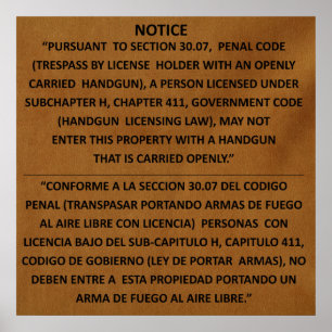 Öppen Texas vapenlag - Adobe - bär Poster