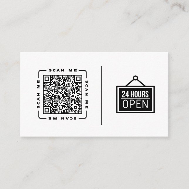 Öppet 24/7 | Anpassningsbar QR-kod och logotypmall Visitkort (Framsida)